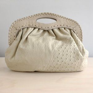 Ostrich leather cream handbag